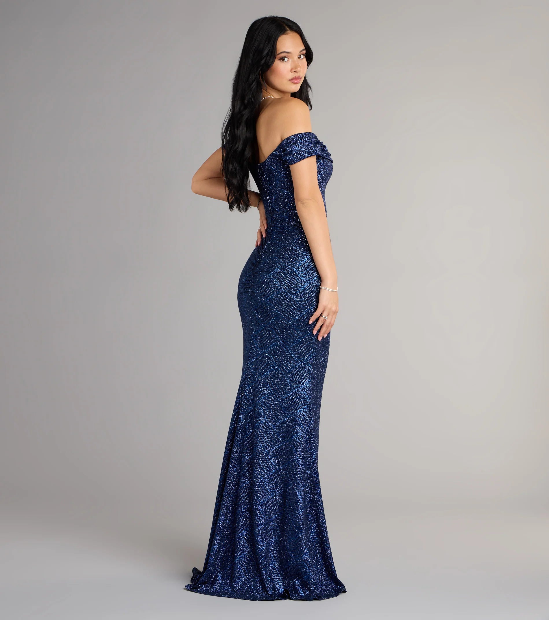 Alina Glitter Off-The-Shoulder Mermaid Formal Dress