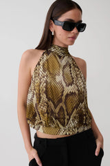 Tie Back Chiffon Sleeveless Top - Snake Print