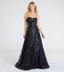 Klaire Lace-Up A-Line Glitter Sequin Formal Dress