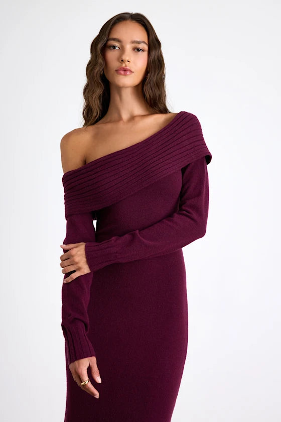 Ellie Dark Plum Sweater Bodycon Maxi Dress