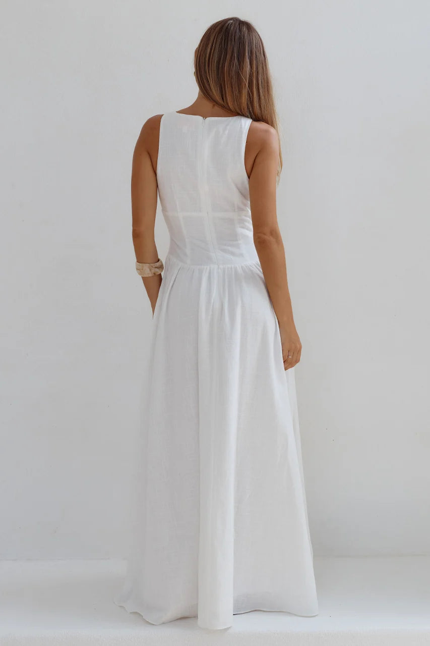 LEONORA DEEP V CORSET MAXI DRESS - WHITE
