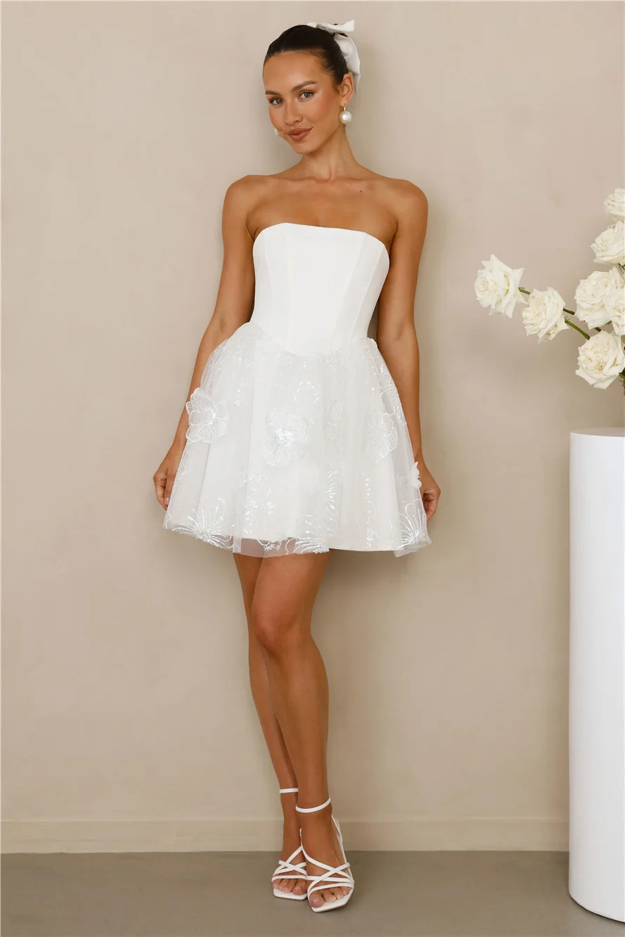 Crowned Aesthetic Strapless Mini Dress White