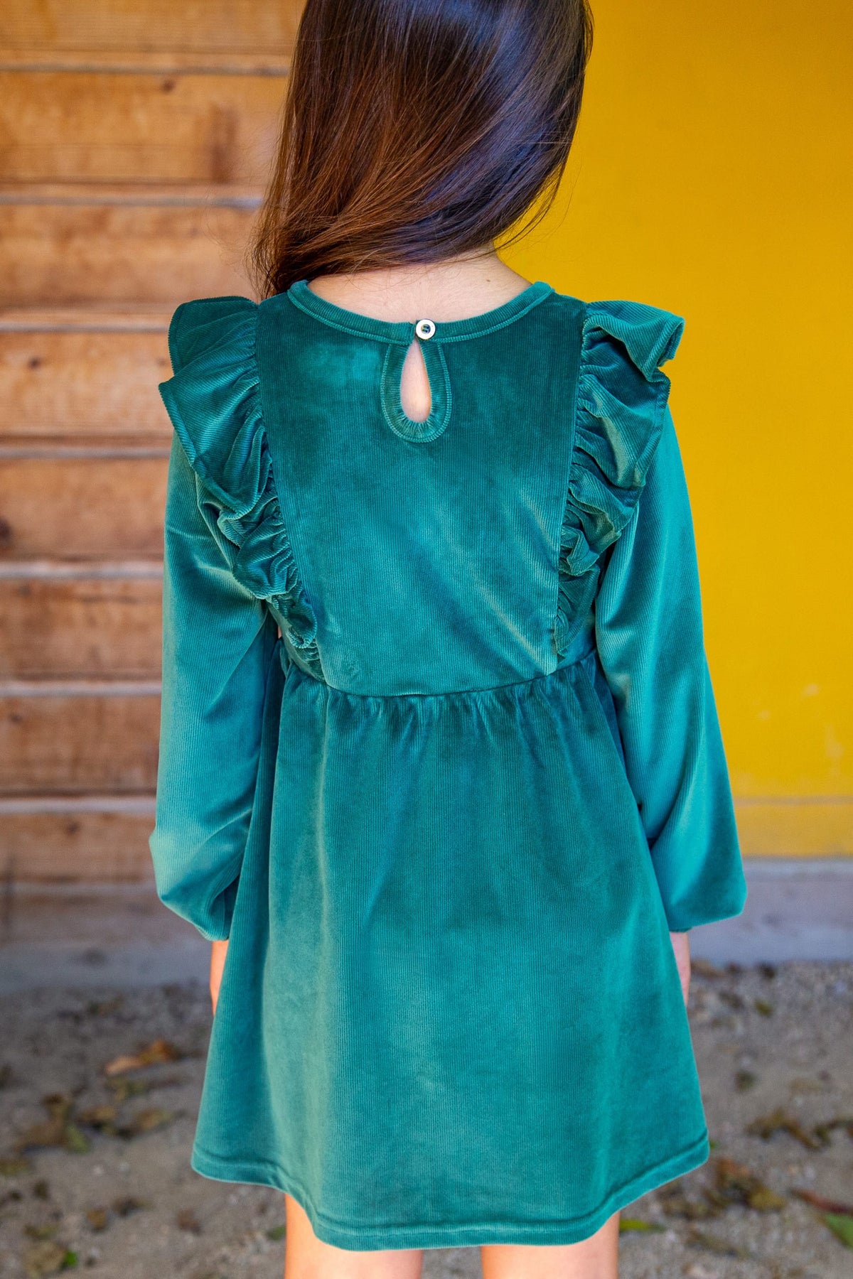 Pine Stretch Corduroy Carina Ruffle Dress