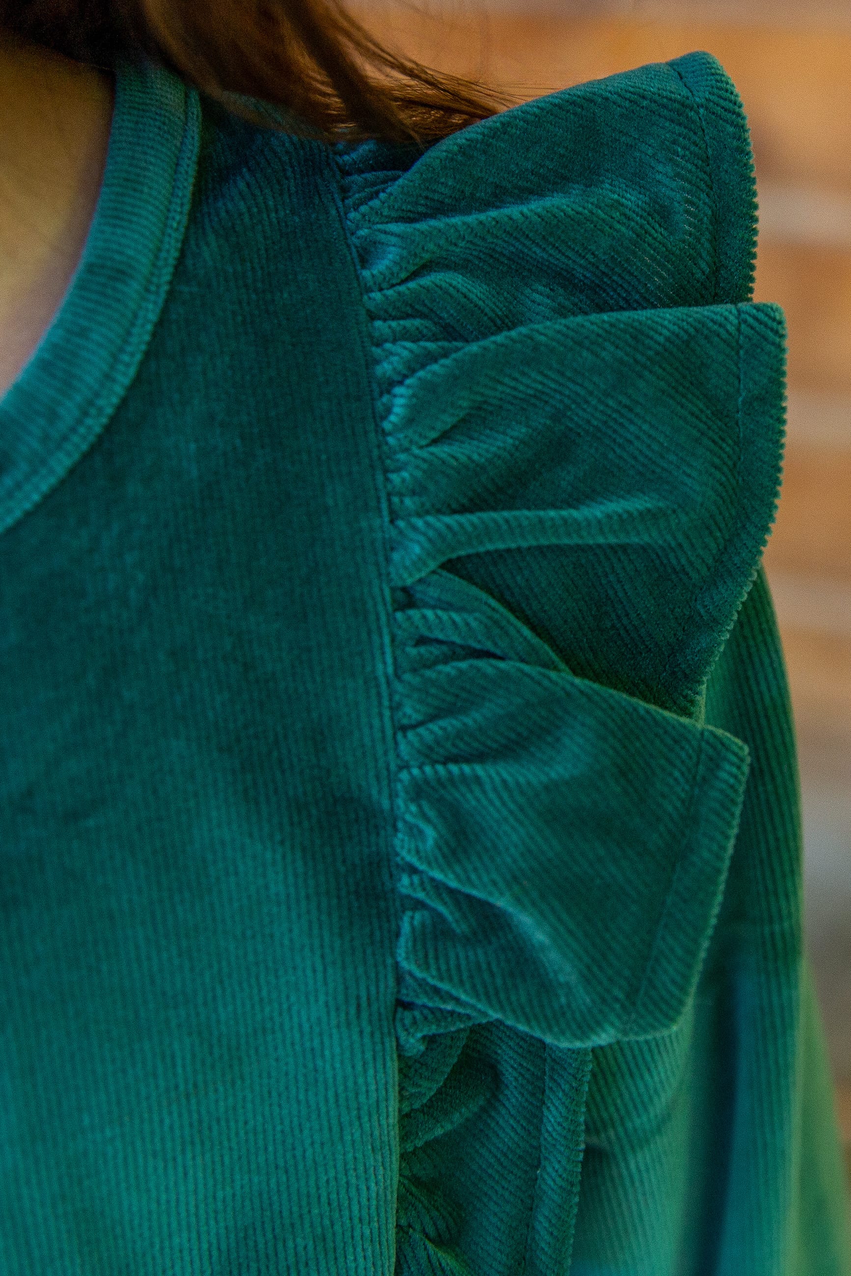 Pine Stretch Corduroy Carina Ruffle Dress