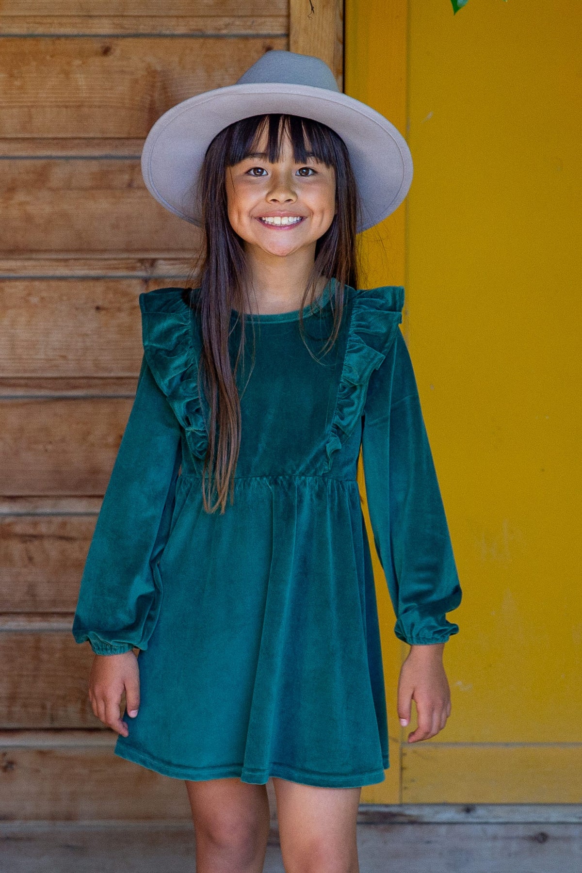 Pine Stretch Corduroy Carina Ruffle Dress