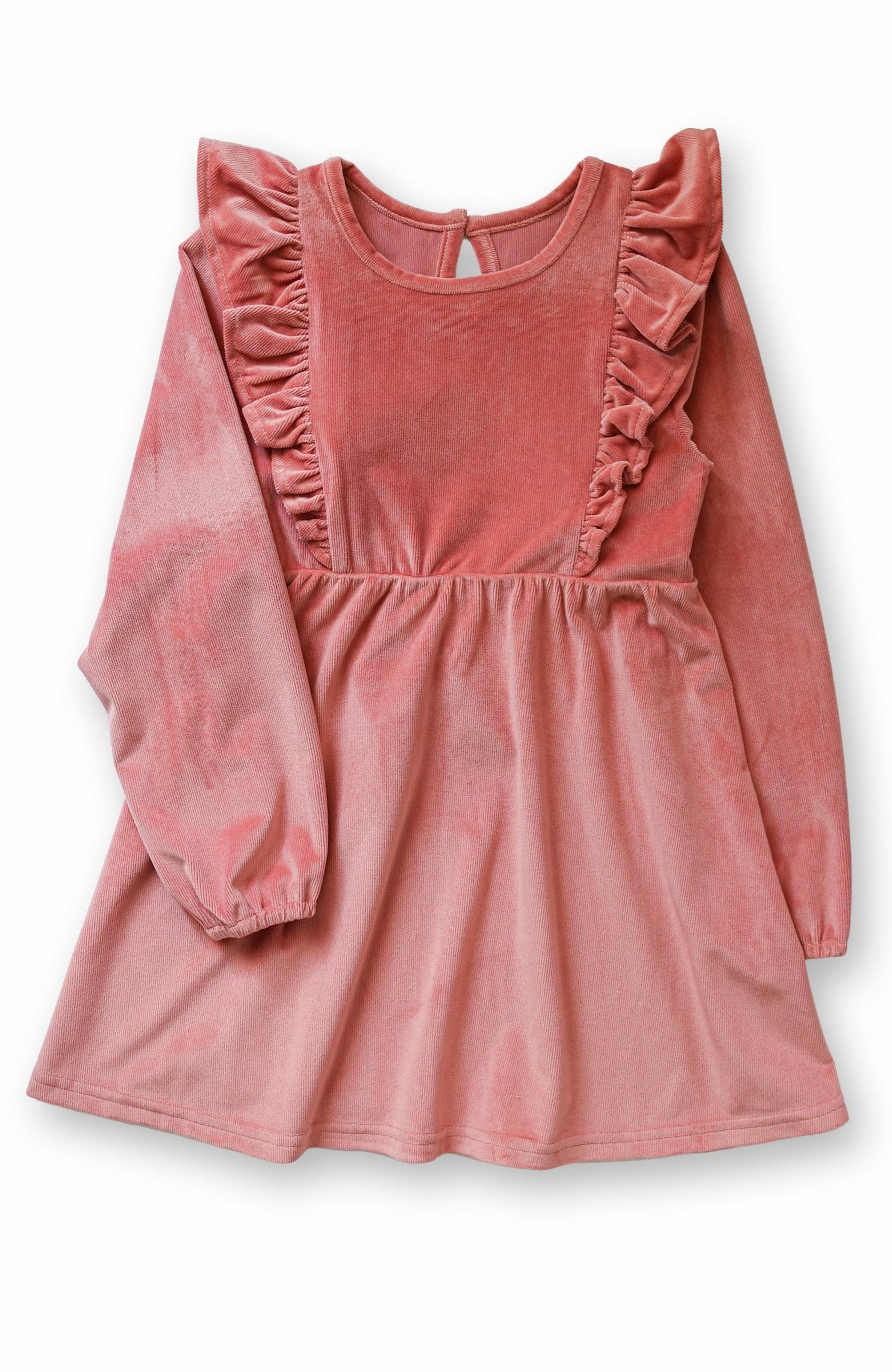 Rose Stretch Corduroy Carina Ruffle Dress