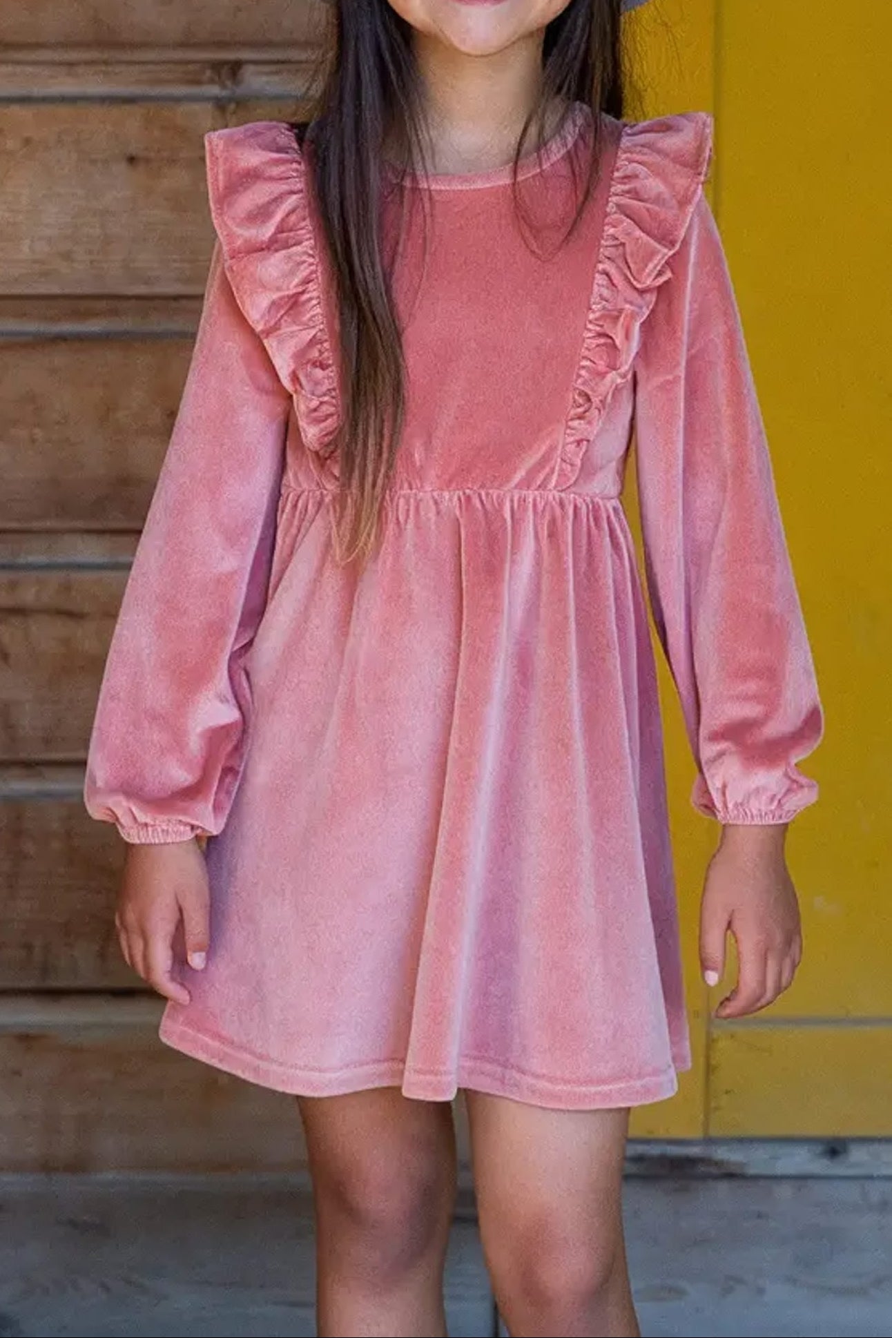 Rose Stretch Corduroy Carina Ruffle Dress